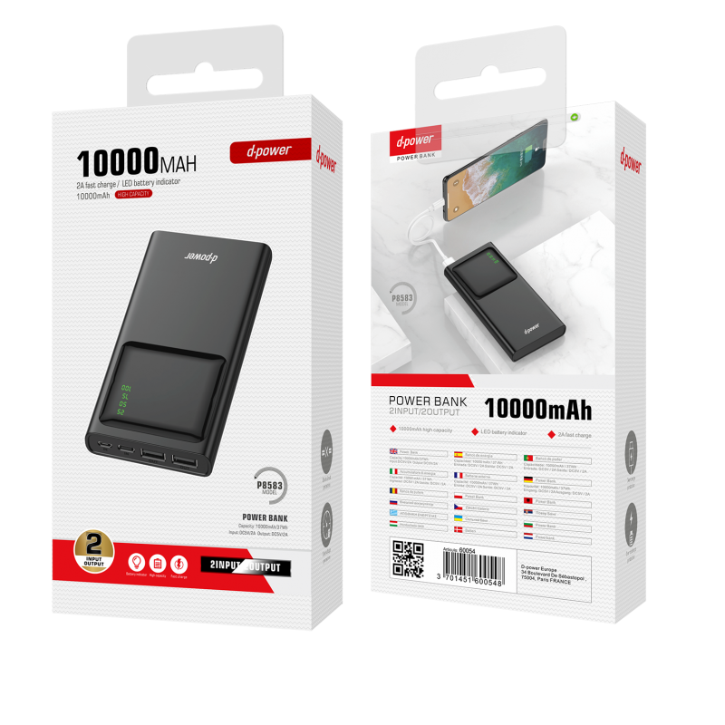 Power Bank 10000 MAH avec écran - Noir